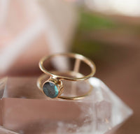 Labradorite Ring * Gold * Statement * Gemstone * Bridesmaid* Bridal * Wedding * Organic * Handmade * Circle * Double Band *Natural * BJR027