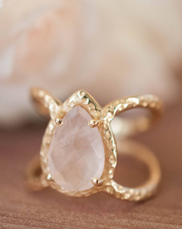 Rose Quartz Ring * Hammered Band * Gold Ring * Statement Ring * Gemstone Ring * Pink * Wedding Ring * Organic Ring * Natural* BJR142