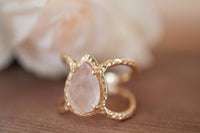 Rose Quartz Ring * Hammered Band * Gold Ring * Statement Ring * Gemstone Ring * Pink * Wedding Ring * Organic Ring * Natural* BJR142