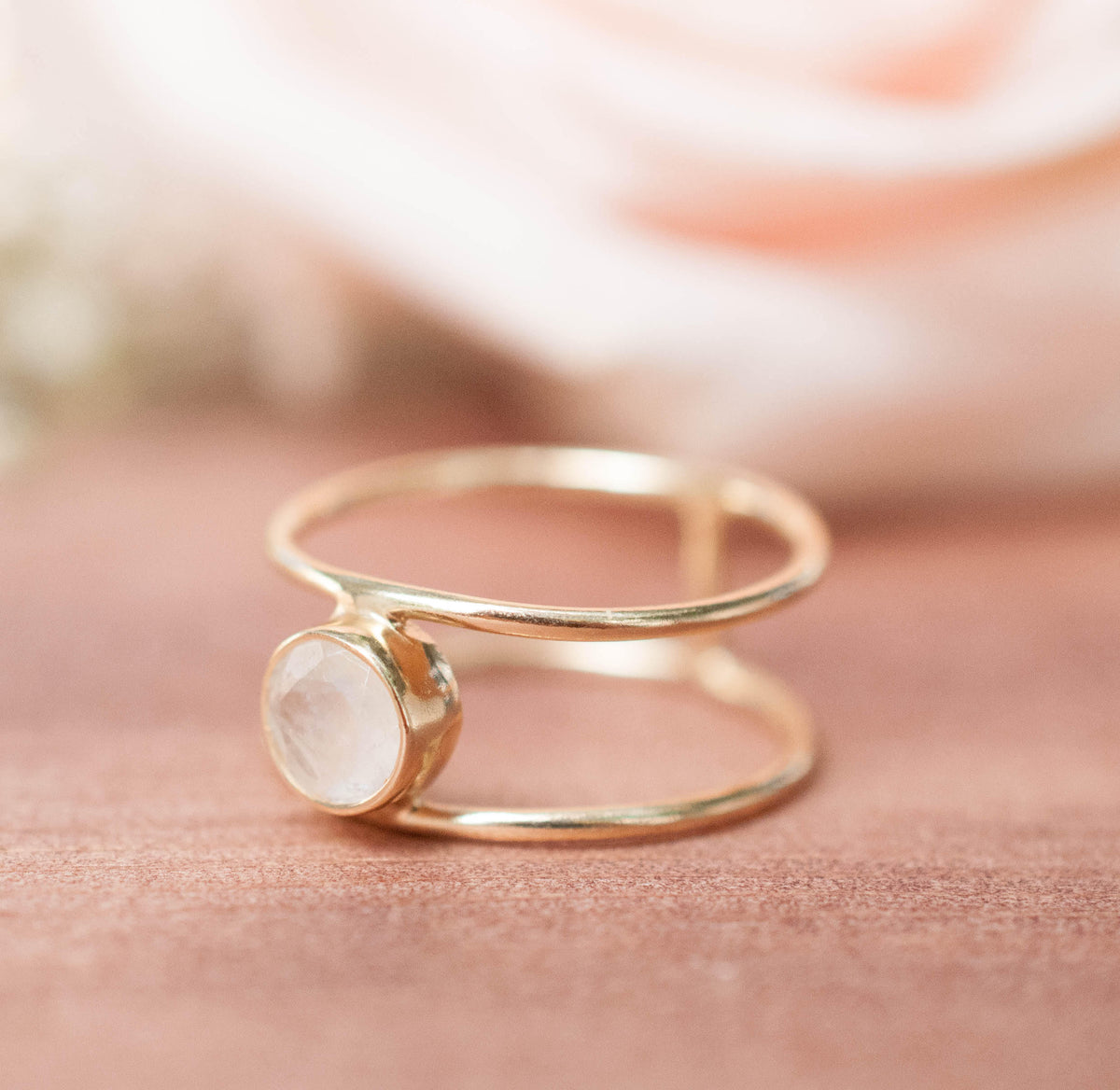 Moonstone Ring * Gold Vermeil Double band *Gold * Statement* Gemstone *Bridesmaid *Natural* Handmade *Gift For Her *BJR028