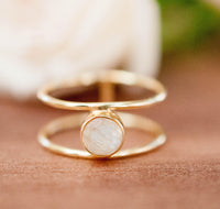 Moonstone Ring * Gold Vermeil Double band *Gold * Statement* Gemstone *Bridesmaid *Natural* Handmade *Gift For Her *BJR028