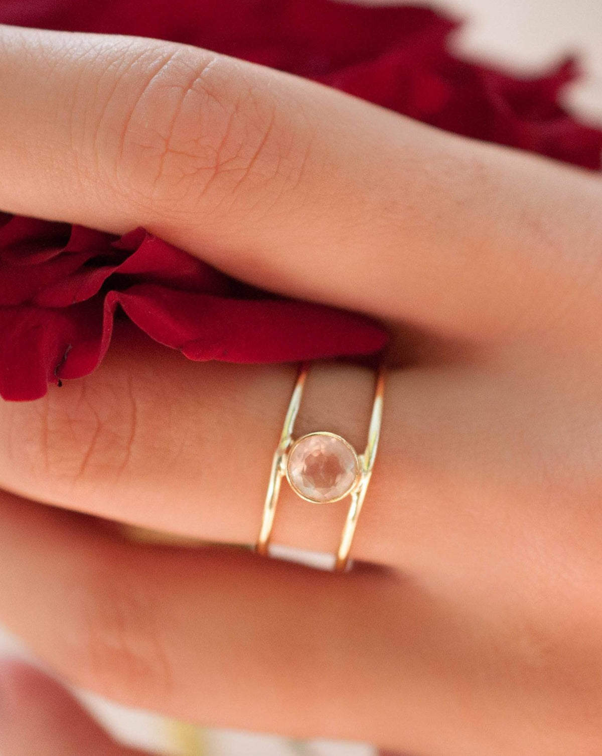 Rose Quartz Ring * Gold * Statement * Gemstone * Pink * Bridal * Wedding * Organic * Natural* Handmade * Bridesmaid * Thin band * BJR030