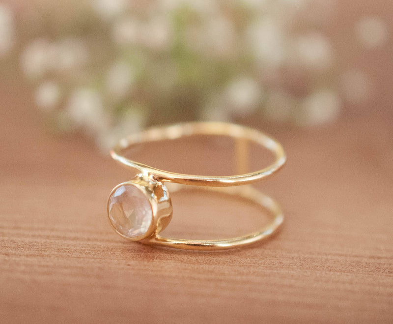 Rose Quartz Ring * Gold * Statement * Gemstone * Pink * Bridal * Wedding * Organic * Natural* Handmade * Bridesmaid * Thin band * BJR030