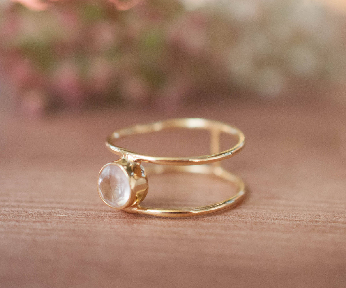 Rose Quartz Ring * Gold * Statement * Gemstone * Pink * Bridal * Wedding * Organic * Natural* Handmade * Bridesmaid * Thin band * BJR030