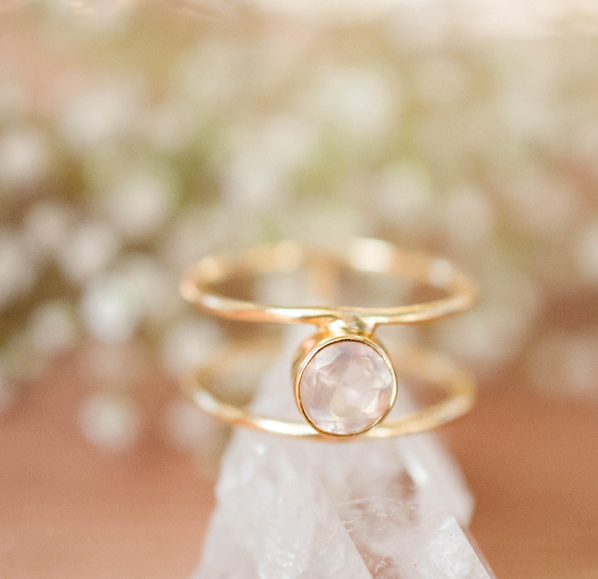 Rose Quartz Ring * Gold * Statement * Gemstone * Pink * Bridal * Wedding * Organic * Natural* Handmade * Bridesmaid * Thin band * BJR030