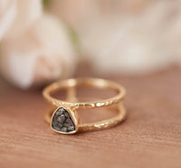 Black Diamond Ring * Triangular * Triangle *Gold Vermeil * Sparkle * Engagement * Bridal *Bridesmaid * Handmade* Rough Mosaic* Uneven BJR083