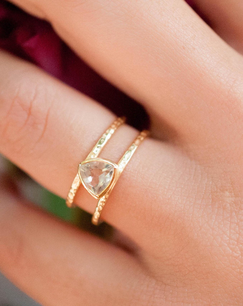 White Topaz  Triangle Gold Vermeil Ring * Wedding * Engagement * Handmade * Statement * Bycila *Boho *Hippie * Bridal * Bridesmaid BJR084