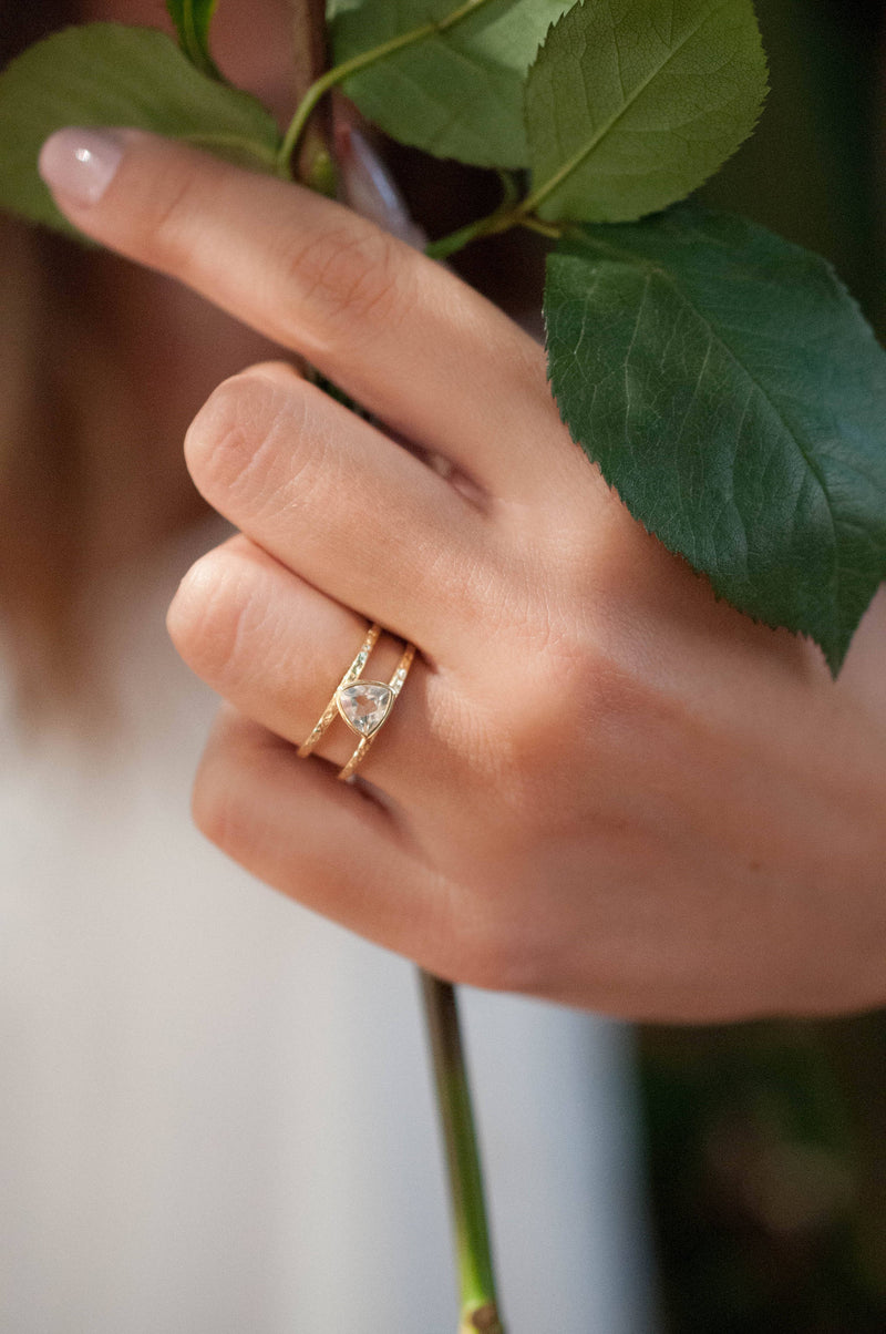 White Topaz  Triangle Gold Vermeil Ring * Wedding * Engagement * Handmade * Statement * Bycila *Boho *Hippie * Bridal * Bridesmaid BJR084