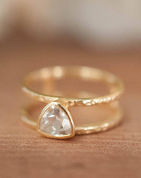 White Topaz  Triangle Gold Vermeil Ring * Wedding * Engagement * Handmade * Statement * Bycila *Boho *Hippie * Bridal * Bridesmaid BJR084