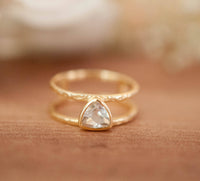 White Topaz  Triangle Gold Vermeil Ring * Wedding * Engagement * Handmade * Statement * Bycila *Boho *Hippie * Bridal * Bridesmaid BJR084