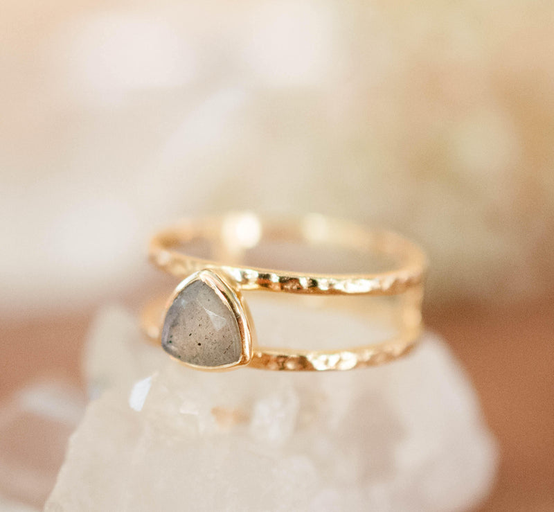 Labradorite Triangle Ring * Gold * Statement * Gemstone * Bridal *Bridesmaid * Wedding * Organic * Everyday* Triangular * Triangulum BJR082