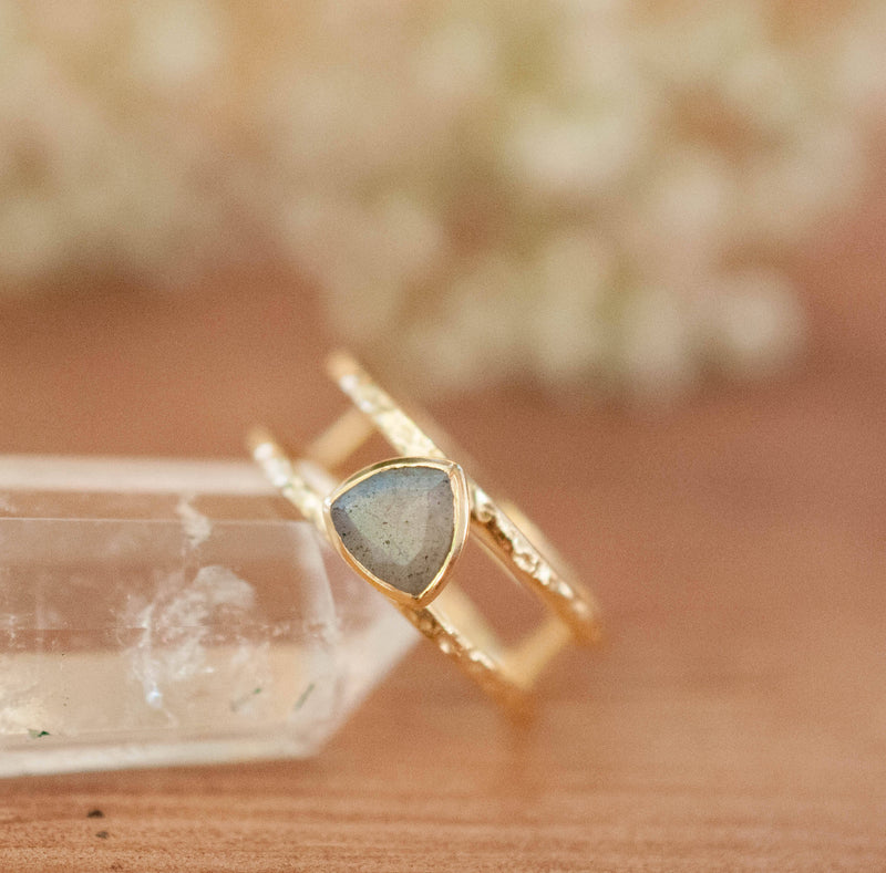 Labradorite Triangle Ring * Gold * Statement * Gemstone * Bridal *Bridesmaid * Wedding * Organic * Everyday* Triangular * Triangulum BJR082