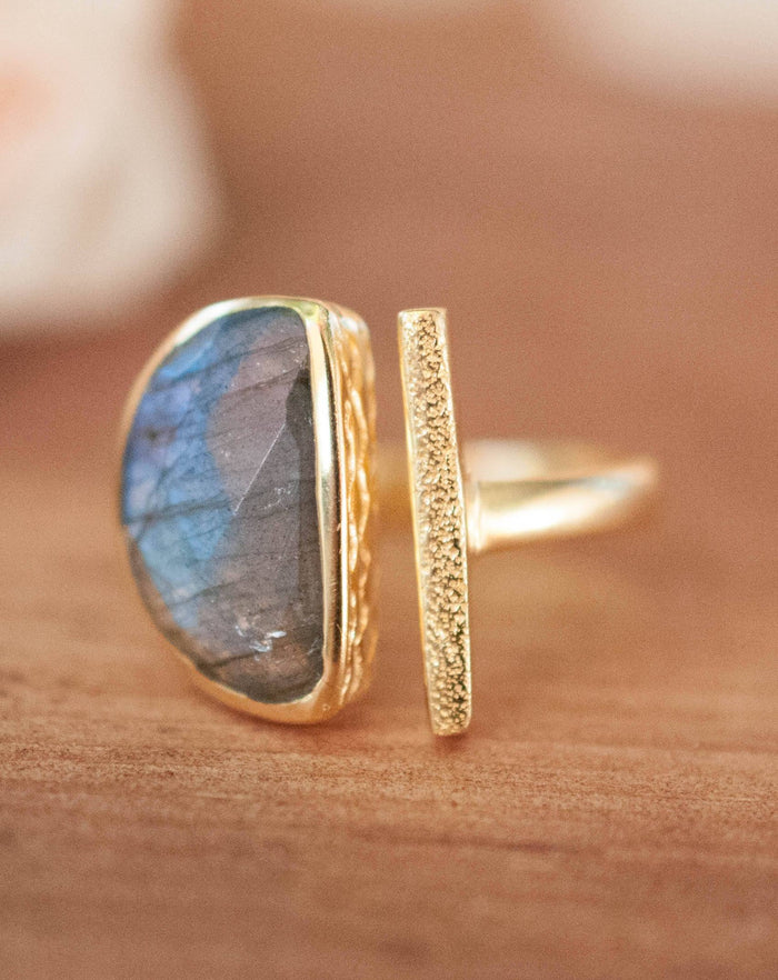 Labradorite Ring * Adjustable Gold Vermeil * Statement * Gemstone * Bridal * Wedding * Half Moon * Boho * Bohemian * Handmade * BJR111