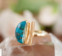 Adjustable Copper Turquoise Ring* Gold Vermeil * Boho * Blue * Gypsy * Handmade * Hippie * Bohemian * Jewelry * Half Moon * BJR112