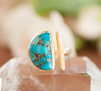 Adjustable Copper Turquoise Ring* Gold Vermeil * Boho * Blue * Gypsy * Handmade * Hippie * Bohemian * Jewelry * Half Moon * BJR112