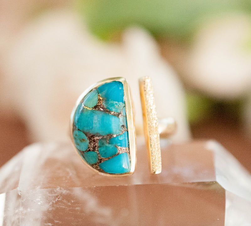 Adjustable Copper Turquoise Ring* Gold Vermeil * Boho * Blue * Gypsy * Handmade * Hippie * Bohemian * Jewelry * Half Moon * BJR112