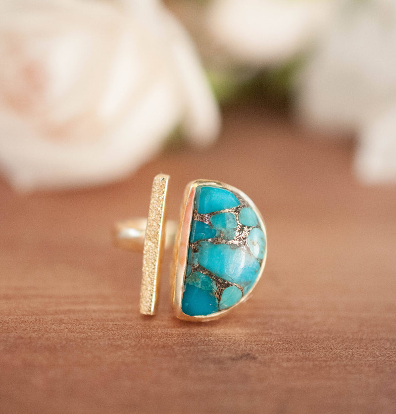 Adjustable Copper Turquoise Ring* Gold Vermeil * Boho * Blue * Gypsy * Handmade * Hippie * Bohemian * Jewelry * Half Moon * BJR112
