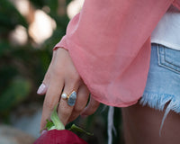 S A L E ** Chalcedony Desert Druzy & Pearl Ring * Gold * Statement *Gemstone * Fresh Water Pearl *Organic* Raw * Handmade*Tear Drop BJR231