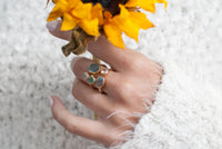 Gold Vermeil Ring * Labradorite * Moonstone * Aqua Chalcedony *Gemstones * Handmade *Statement* Natural * Adjustable* Gift for her BJR139