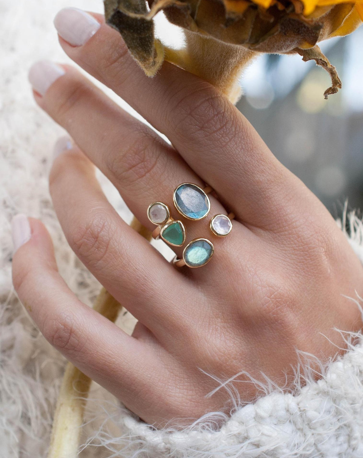 Linda Ring * Labradorite Moonstone & Aqua Chalcedony * Gold Vermeil * –  ByCila, Inc