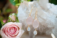 Karine Earrings * Rose Quartz & Moonstone * Gold Plated 18K * BJE073