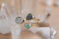 Gold Vermeil14k Ring * Labradorite * Moonstone * Aqua Chalcedony *Gemstones * Handmade * Statement * Natural * Organic * BJR042