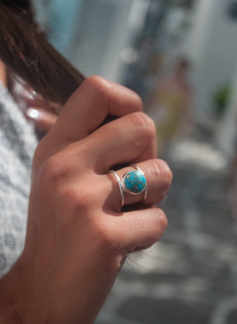 Turquoise Ring * Sterling Silver 925* Statement * Gemstone * Copper Turquoise * Organic * Ocean * Blue * Natural* Handmade* Thin Band BJR002