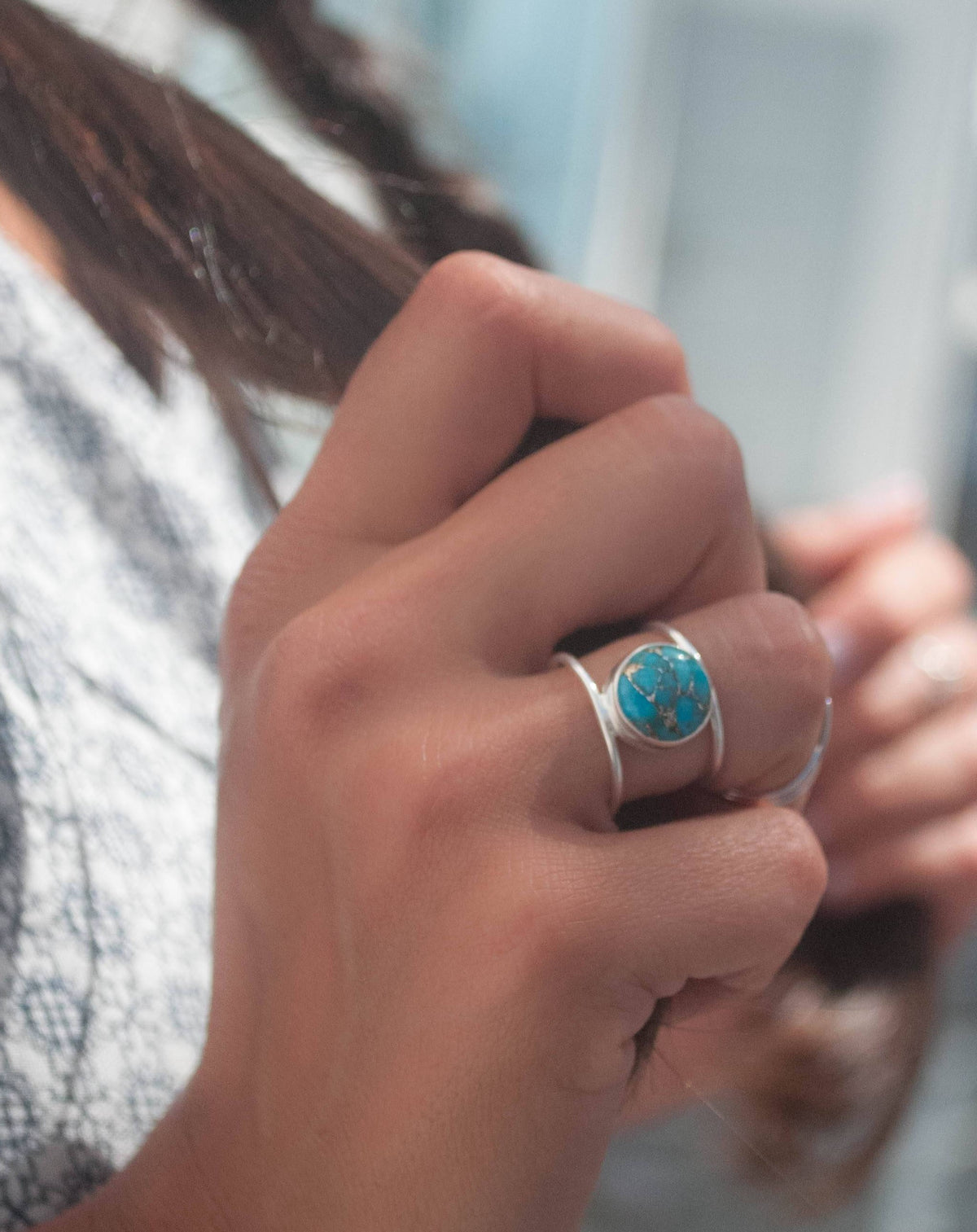 Turquoise Ring * Sterling Silver 925* Statement * Gemstone * Copper Turquoise * Organic * Ocean * Blue * Natural* Handmade* Thin Band BJR002