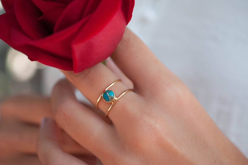 Copper Turquoise Ring * Gold * Statement * Gemstone * Natural * Organic * Ocean * Blue * Mermaid * Handmde * Double Band * Everyday BJR026