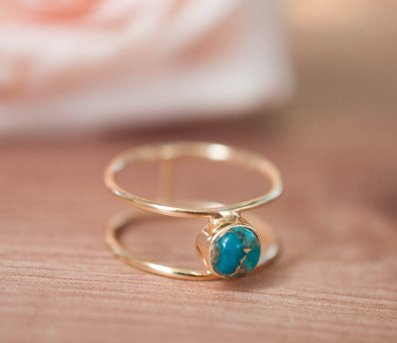 Copper Turquoise Ring * Gold * Statement * Gemstone * Natural * Organic * Ocean * Blue * Mermaid * Handmde * Double Band * Everyday BJR026