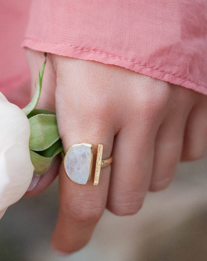 Moonstone Ring * Gold Vermeil Adjustable * Bridal * Statement * Gemstone * Bridesmaid* White* Handmade*Gift for Her*June Birthstone BJR110