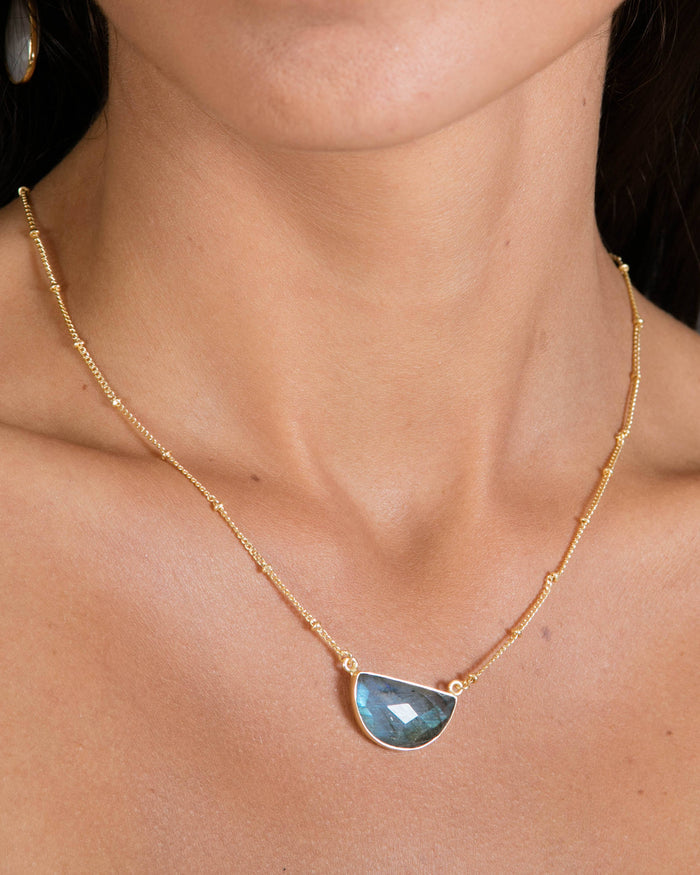 Celeste Half Moon Necklace * Labradorite * Gold Plated over Sterling Silver or Sterling Silver 925