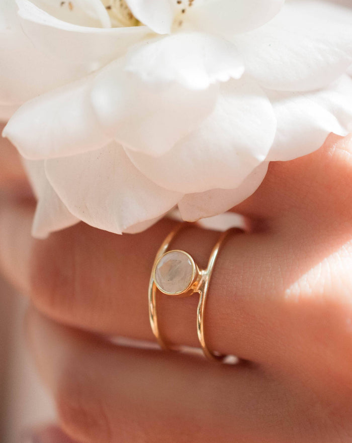 Moonstone Ring * Gold Vermeil Double band *Gold * Statement* Gemstone *Bridesmaid *Natural* Handmade *Gift For Her *BJR028