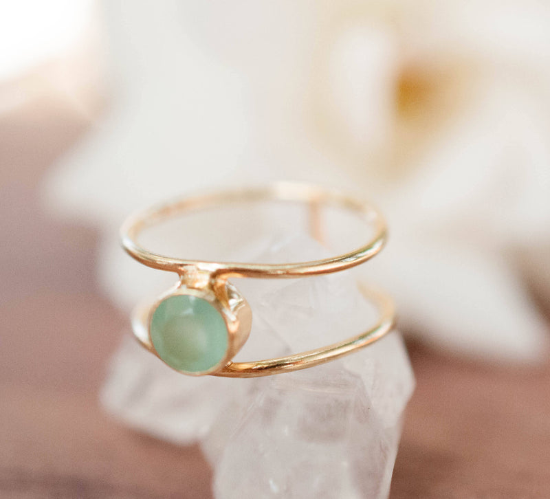Aqua Chalcedony Ring * Gold * Statement * Gemstone * Teal * Bridal * Wedding * Organic * Natural * Handmade * Green * Blue *Thin Band BJR029