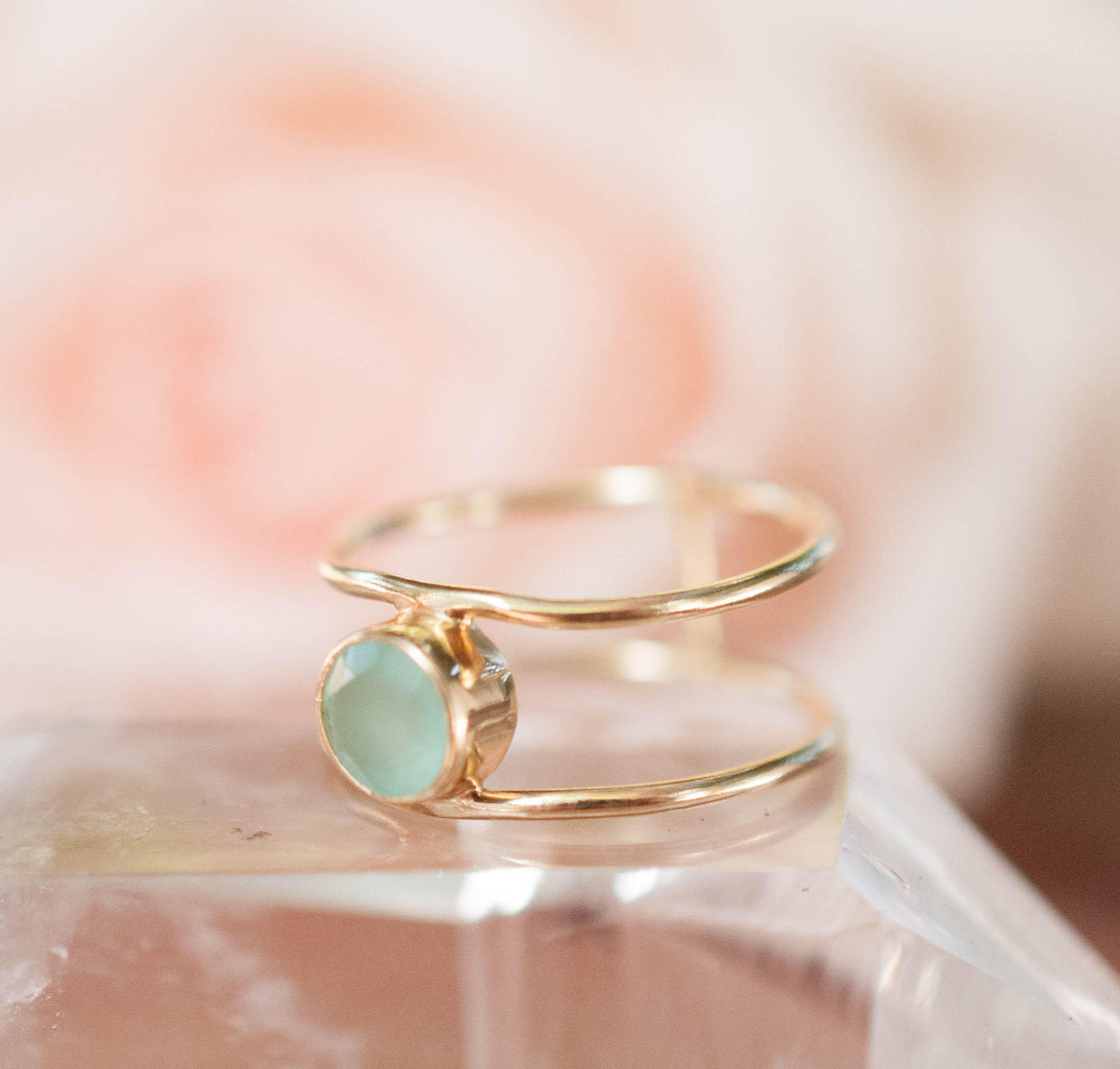 Aqua Chalcedony Ring * Gold * Statement * Gemstone * Teal * Bridal * Wedding * Organic * Natural * Handmade * Green * Blue *Thin Band BJR029