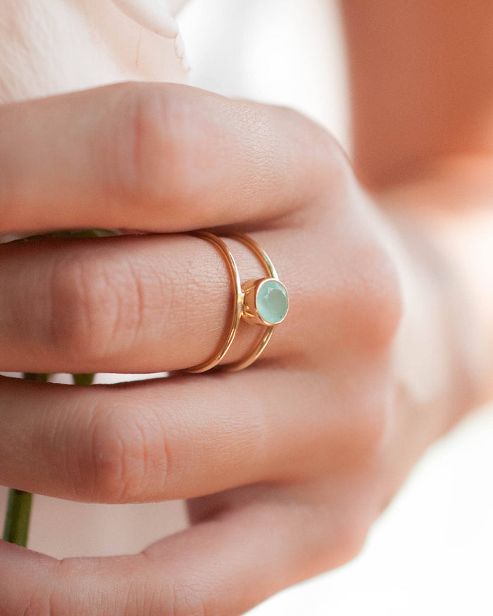 Aqua Chalcedony Ring * Gold * Statement * Gemstone * Teal * Bridal * Wedding * Organic * Natural * Handmade * Green * Blue *Thin Band BJR029