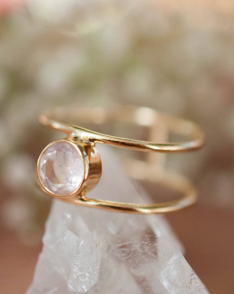 Rose Quartz Ring * Gold * Statement * Gemstone * Pink * Bridal * Wedding * Organic * Natural* Handmade * Bridesmaid * Thin band * BJR030