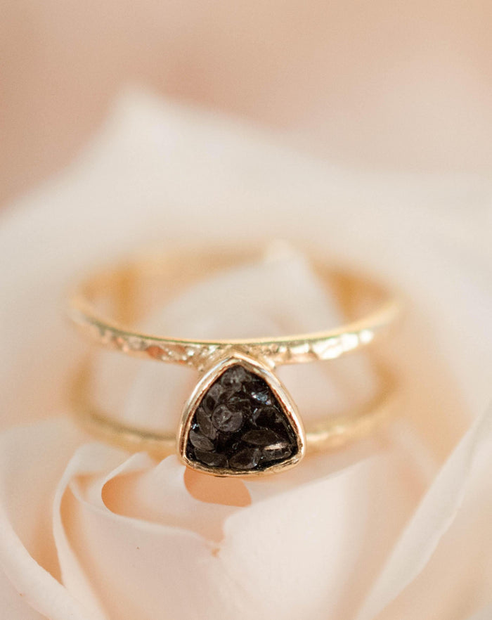 Black Diamond Ring * Triangular * Triangle *Gold Vermeil * Sparkle * Engagement * Bridal *Bridesmaid * Handmade* Rough Mosaic* Uneven BJR083