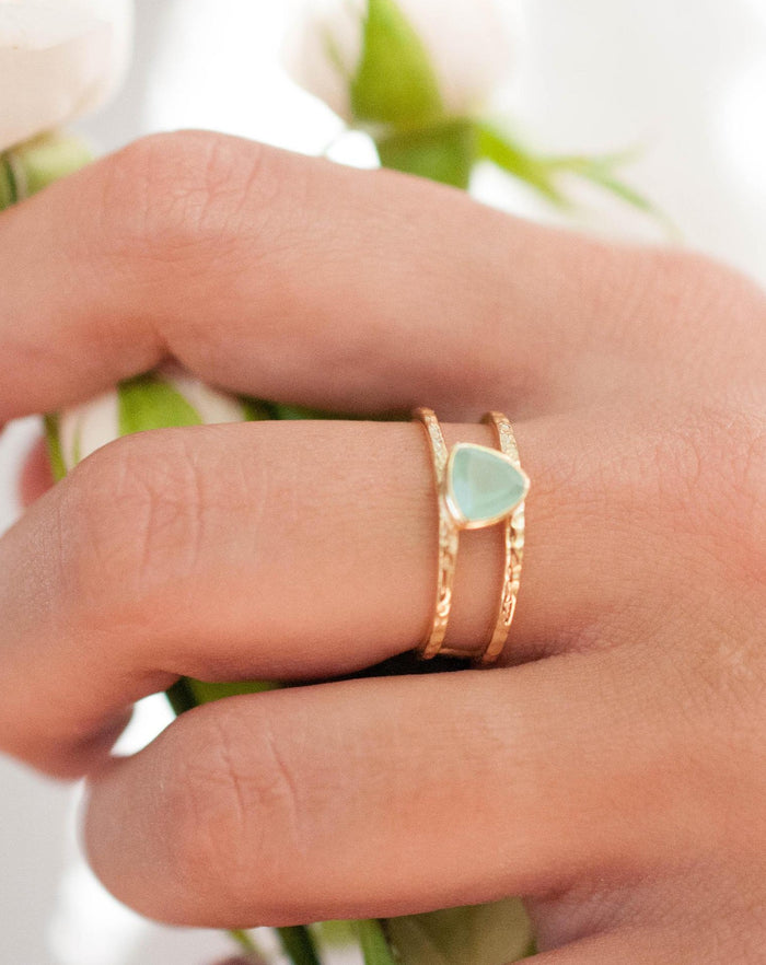 Aqua Chalcedony Ring * Triangle Gold* Statement * Gemstone * Teal * Aqua Chalcedony * Bridal *Wedding* Organic *Natural * Triangular BJR081