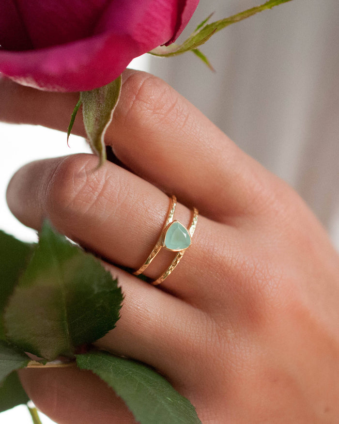 Aqua Chalcedony Ring * Triangle Gold* Statement * Gemstone * Teal * Aqua Chalcedony * Bridal *Wedding* Organic *Natural * Triangular BJR081