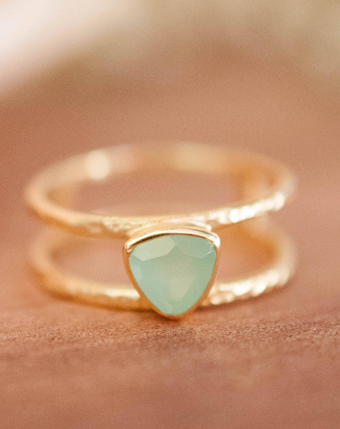 Aqua Chalcedony Ring * Triangle Gold* Statement * Gemstone * Teal * Aqua Chalcedony * Bridal *Wedding* Organic *Natural * Triangular BJR081