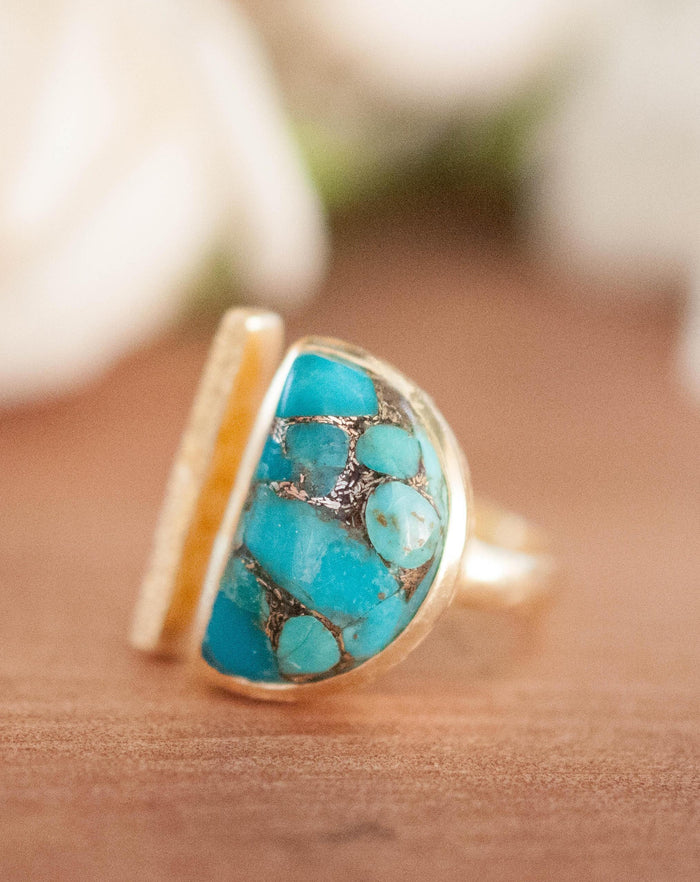 Adjustable Copper Turquoise Ring* Gold Vermeil * Boho * Blue * Gypsy * Handmade * Hippie * Bohemian * Jewelry * Half Moon * BJR112