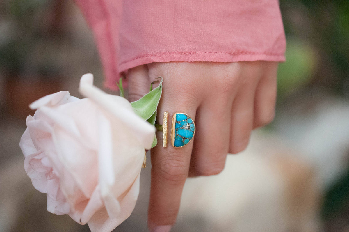Adjustable Copper Turquoise Ring* Gold Vermeil * Boho * Blue * Gypsy * Handmade * Hippie * Bohemian * Jewelry * Half Moon * BJR112