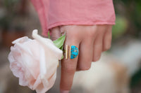 Adjustable Copper Turquoise Ring* Gold Vermeil * Boho * Blue * Gypsy * Handmade * Hippie * Bohemian * Jewelry * Half Moon * BJR112