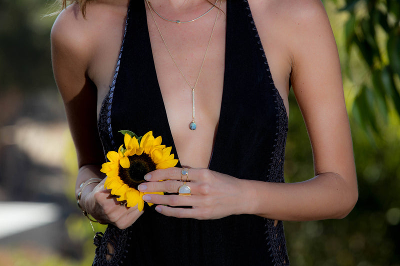 Sandy Necklace * Labradorite * Rose Quartz * Moonstone * Aqua Chalcedony * Gold Vermeil * BJN015