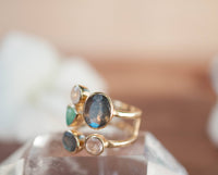 Gold Vermeil Ring * Labradorite * Moonstone * Aqua Chalcedony *Gemstones * Handmade *Statement* Natural * Adjustable* Gift for her BJR139