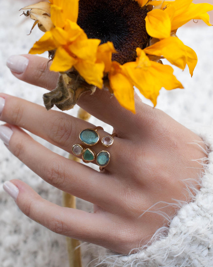 Gold Vermeil Ring * Labradorite * Moonstone * Aqua Chalcedony *Gemstones * Handmade *Statement* Natural * Adjustable* Gift for her BJR139