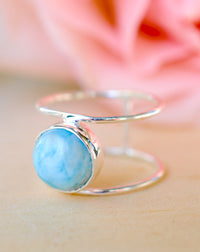 Larimar Ring * Sterling Silver Ring * Statement Ring * Gemstone Ring * Blue Stone * Bridal Ring * Wedding Ring * Organic Ring * BJR010