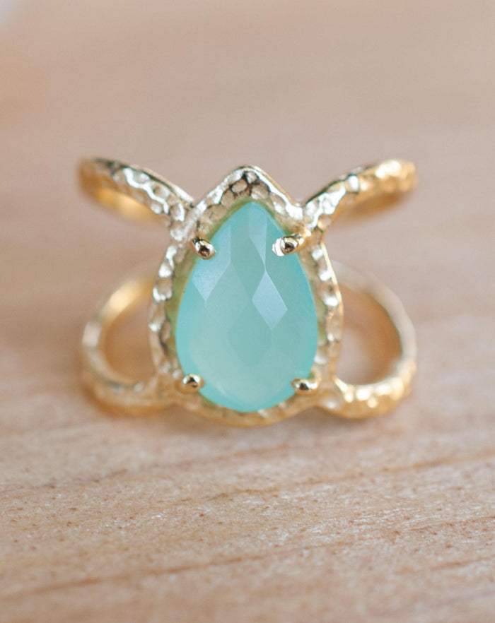 Aqua Chalcedony Ring * Hammered Band * Gold Ring * Statement Ring * Gemstone Ring * Wedding Ring * Organic Ring * Natural* BJR140