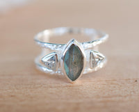 Labradorite & White Topaz Ring * Sterling Silver Ring * Statement Ring *Gemstone Ring * Labradorite * Bridal Ring *Wedding Ring  * BJR147